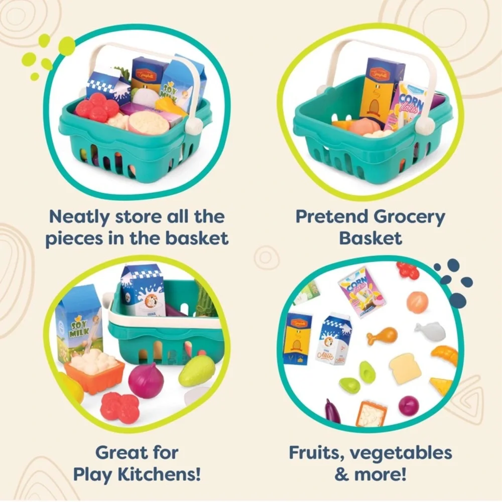 B. toys kids grocery Shopping Basket 20pcs Fruit Vegetable Cheese boxes NEW